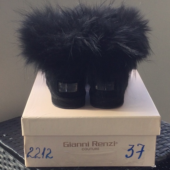 GIANNI RENZI COUTURE Black Suede And Real Fur Ankle Boots Size 7. - Picture 5 of 9